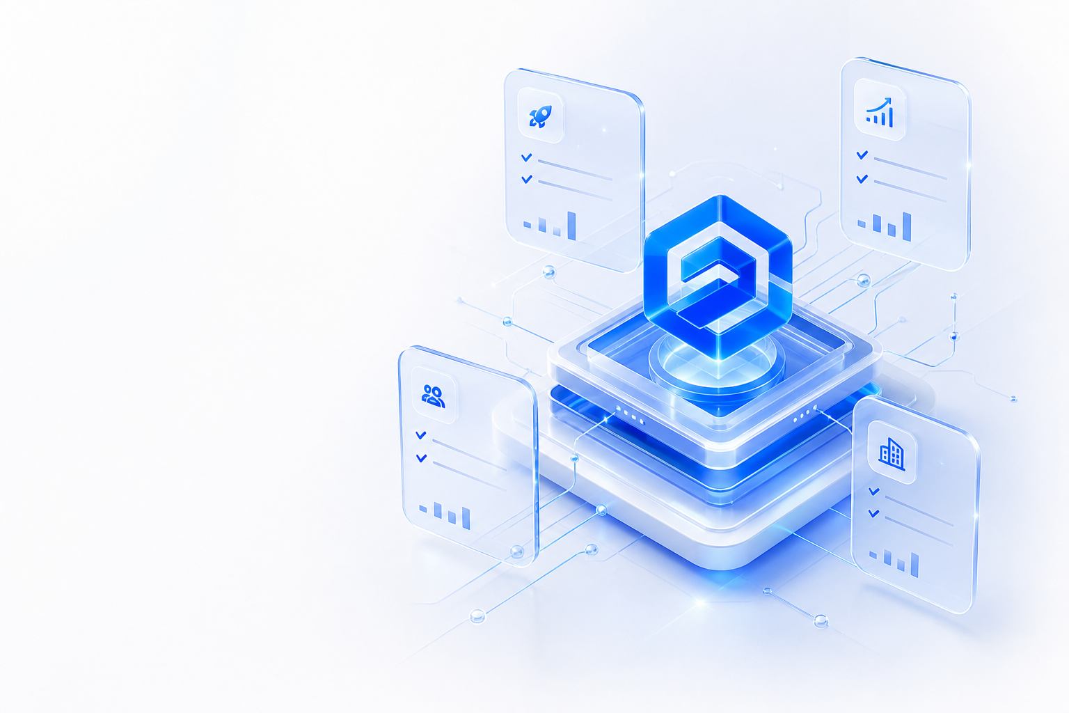 AI platform plans connected to a luminous core